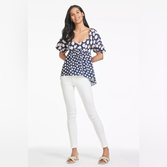 New! Sachin & Babi Lyra Baby Doll Top in Blue & Pink Ikat Floral 🌸 sz 0 NWT! - Picture 6 of 14